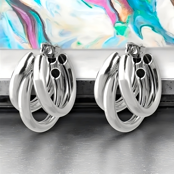ποΈMinimalist Multi-Layer C-Shaped Hoop Earrings Iron Stainless Steel Ear Posts - Picture 8 of 13